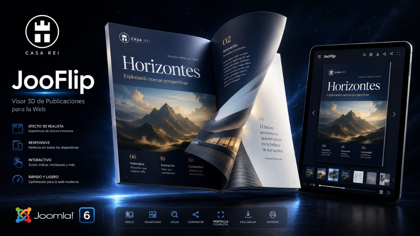 JooFlip - Visor 3D de Documentos y PDF para Joomla 6